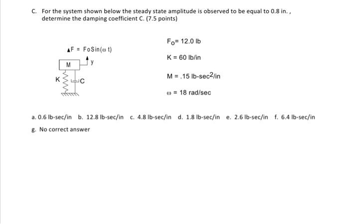 Solved C. For the system shown below the steady state | Chegg.com