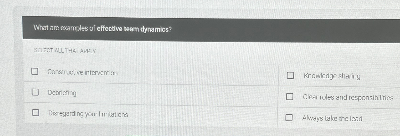 Solved What are examples of effective team dynamics?SELECT | Chegg.com