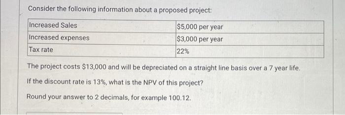 Solved Consider The Following Information About A Proposed | Chegg.com