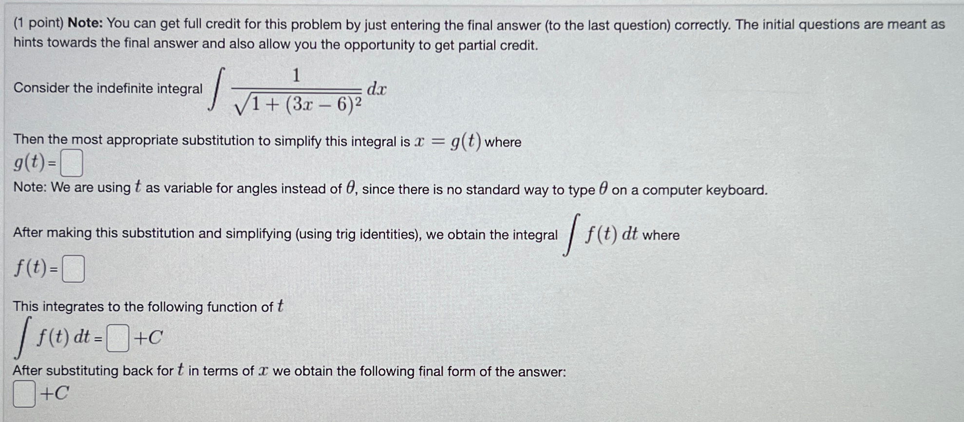 Solved (1 ﻿point) ﻿Note: You can get full credit for this | Chegg.com