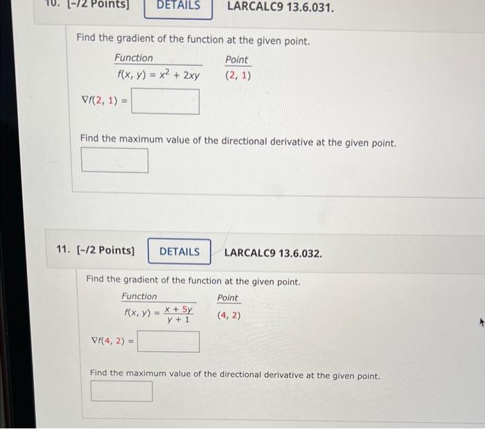 Find the gradient of the function at the given point. | Chegg.com
