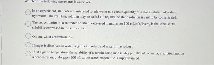 Solved Which Of The Following Statements Is Incorrect? In An | Chegg.com