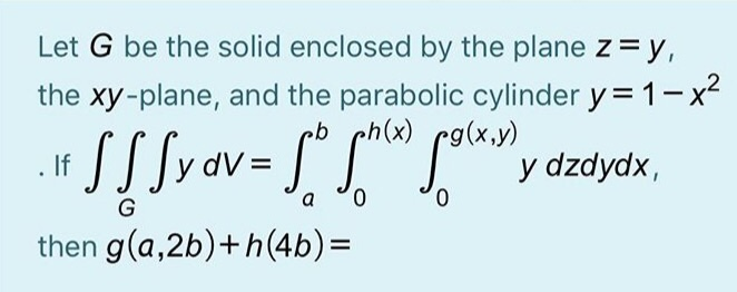 Solved Let G Be The Solid Enclosed By The Plane Z Y The Chegg Com