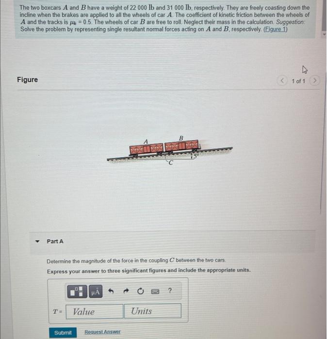 Solved The Two Boxcars A And B Have A Weight Of 22000lb And | Chegg.com