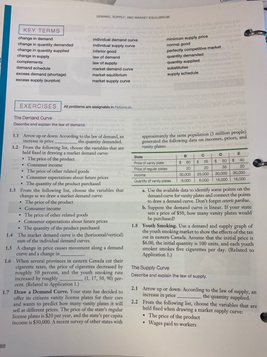 Solved Demand Supply And Market Equilibrium Key Terms Chegg Com