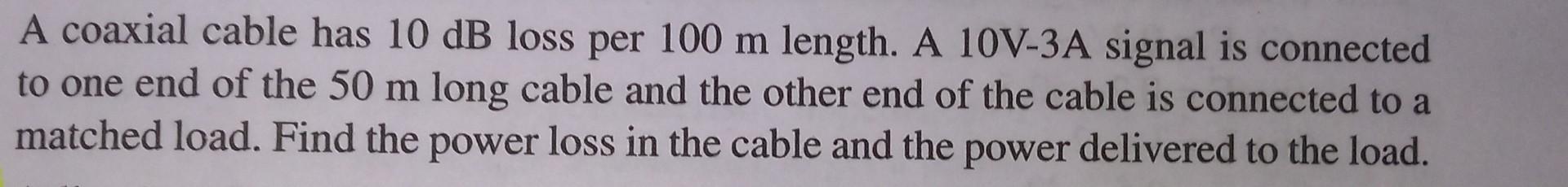 Solved A coaxial cable has 10 dB loss per 100 m length. A | Chegg.com