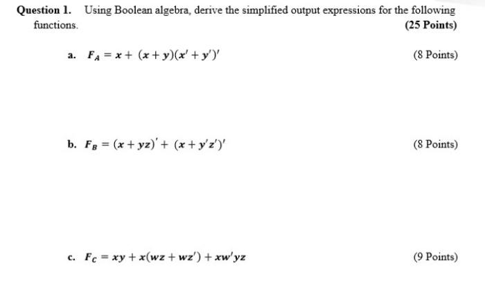 Solved Question 1. Using Boolean Algebra, Derive The | Chegg.com