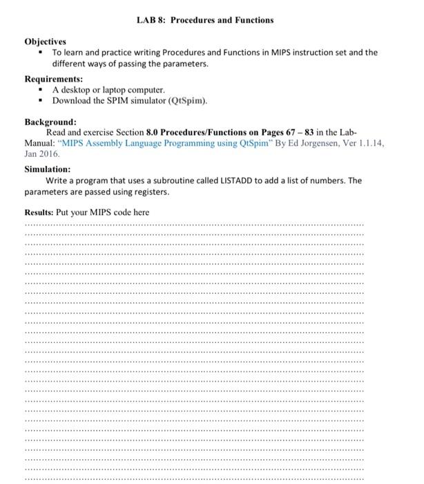 Solved LAB 8: Procedures And Functions Objectives To Learn | Chegg.com