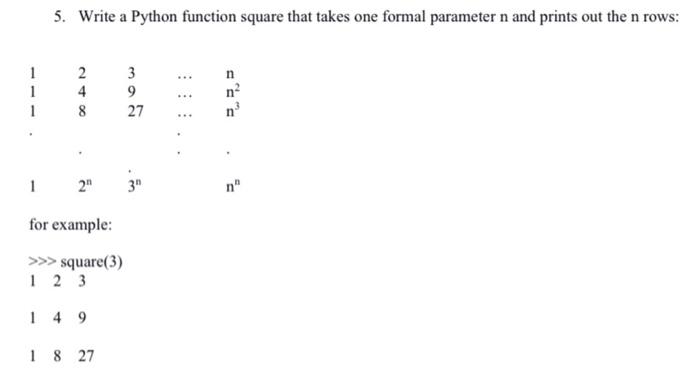 Solved 5. Write a Python function square that takes one | Chegg.com