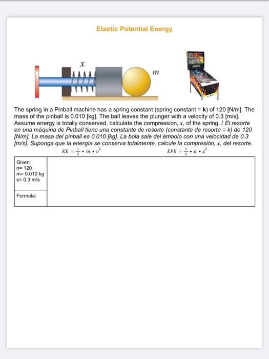 Solved Elastic Potential Energy x m The spring in a Pinball | Chegg.com