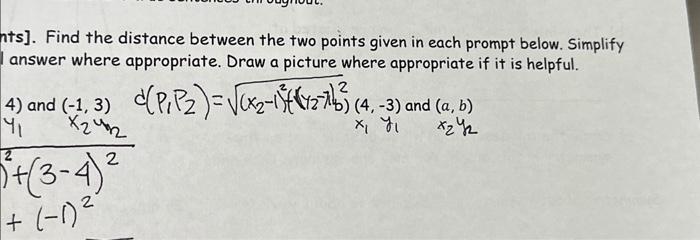 Solved ts]. Find the distance between the two points given | Chegg.com