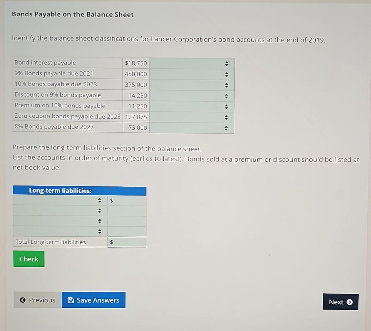 Solved Bonds Payable on the Balance Sheet Identify the | Chegg.com