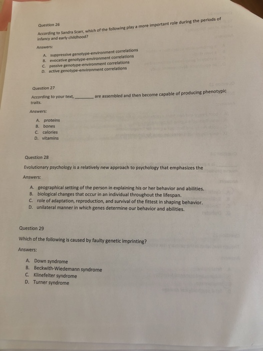 Solved Question 26 According to Sandra Scarr, which of the | Chegg.com