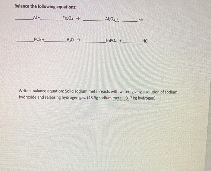 Solved Balance The Following Equations Al Fe2O4 A102 Chegg Com