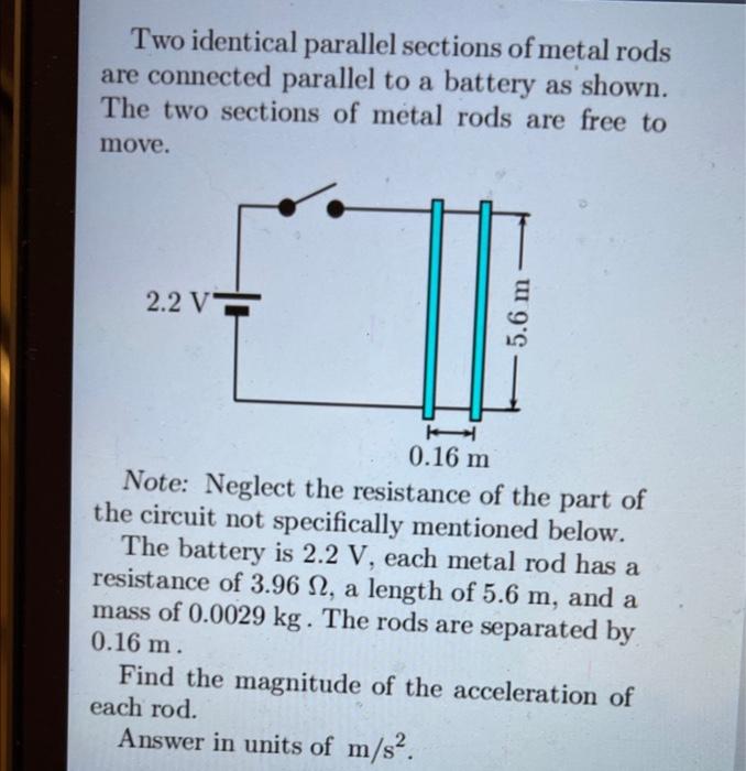 Solved Two identical parallel sections of metal rods are | Chegg.com