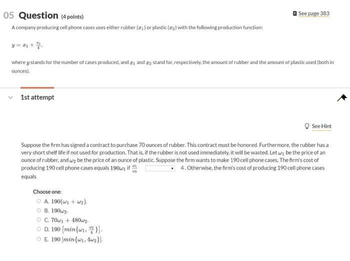 Solved See page 383 05 Question (4 points) A company | Chegg.com