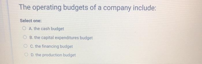 Solved The Operating Budgets Of A Company Include: Select | Chegg.com