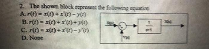 Solved 2. The shown block represent the following equation | Chegg.com