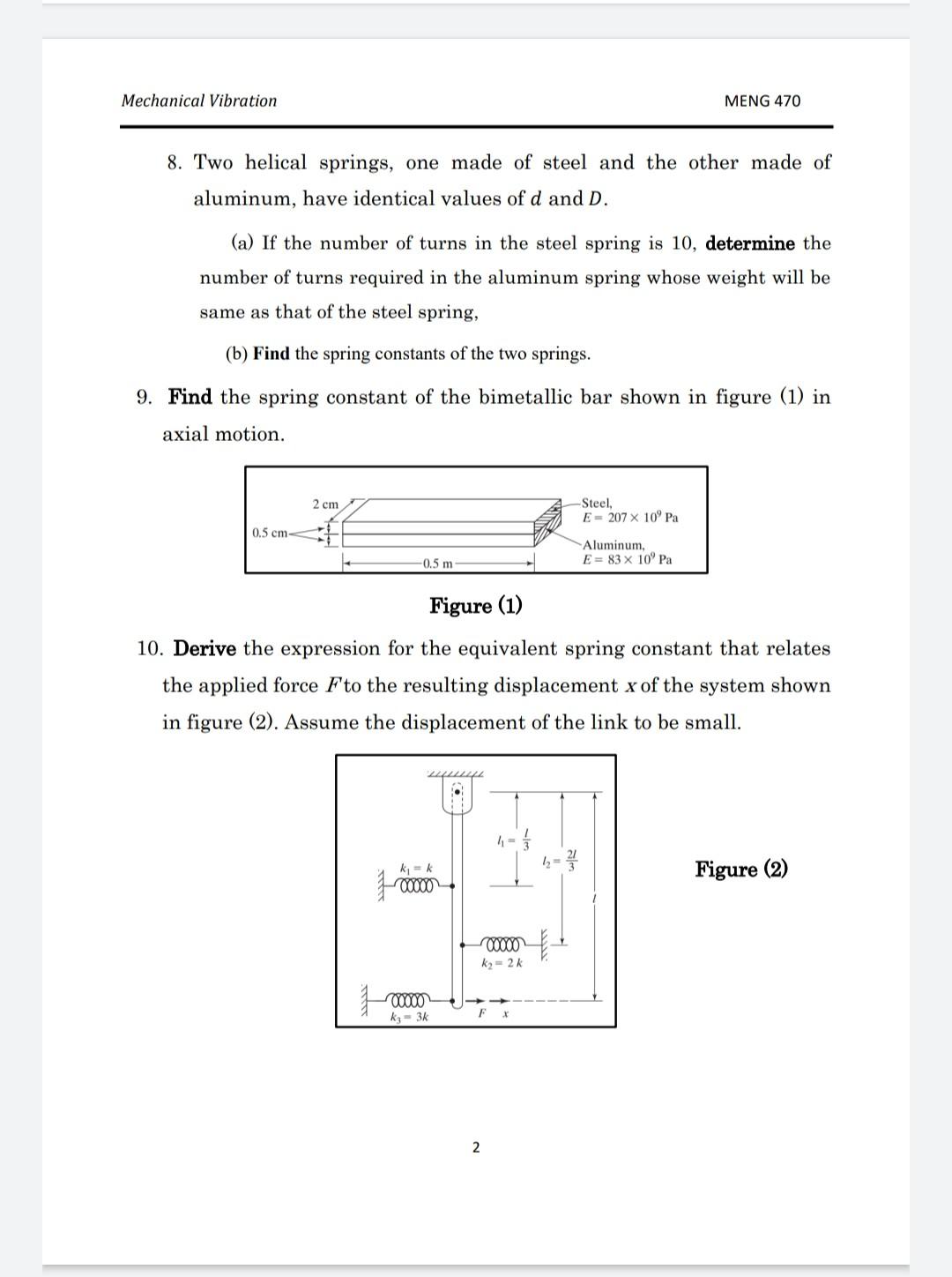 Solved Homework (1) (Vibration Fundamentals) 1. Define the | Chegg.com