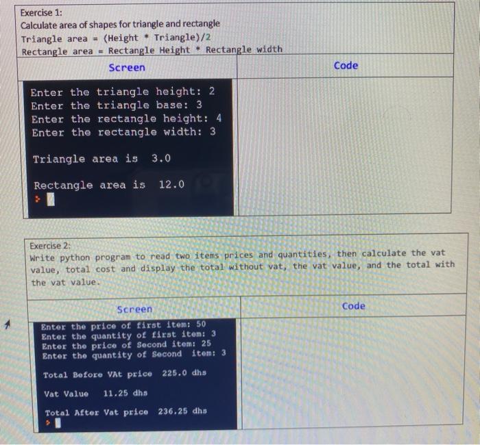 Solved Exercise 1: Calculate area of shapes for triangle and | Chegg.com