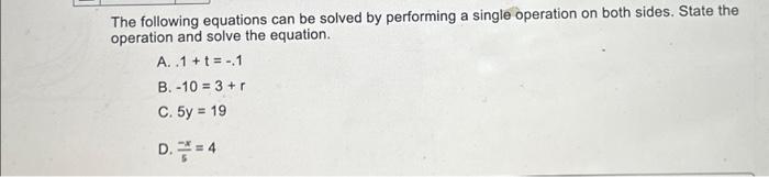 Solved The following equations can be solved by performing a | Chegg.com