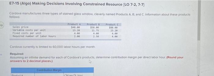 Solved E7-15 (Algo) Making Decisions involving Constrained | Chegg.com