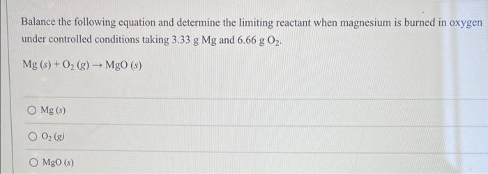 Solved Balance the following equation and determine the | Chegg.com