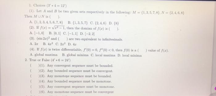 Solved 1 Choices (3.4 =12) (1). Let A and B be two given | Chegg.com