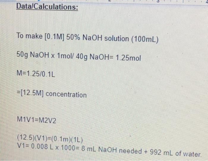 Solved Results section) 2. Calculate the molarity of your | Chegg.com