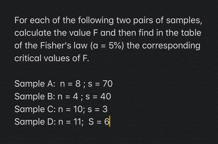 Two Sample Problem Formula Solved For each of the following two pairs of samples, | Chegg.com