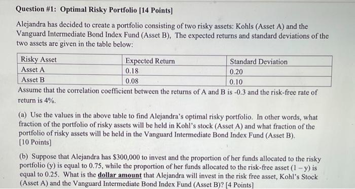 Solved Question 1 Optimal Risky Portfolio 14 Points 