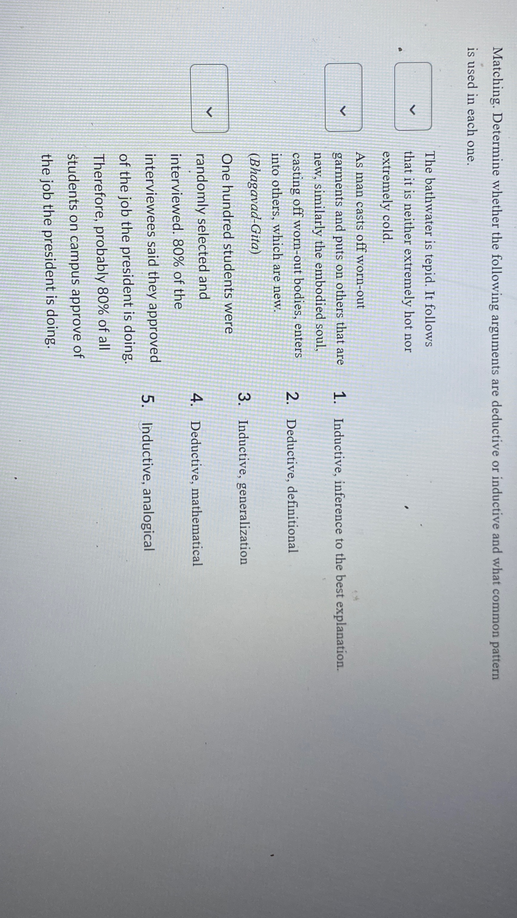 Solved Matching. Determine whether the following arguments | Chegg.com