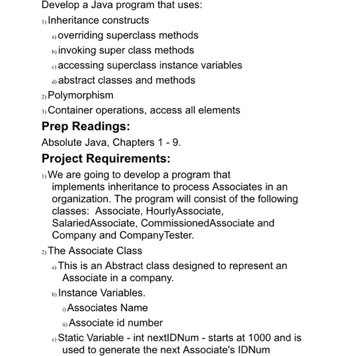 Solved Develop a Java program that uses: 1) Inheritance | Chegg.com
