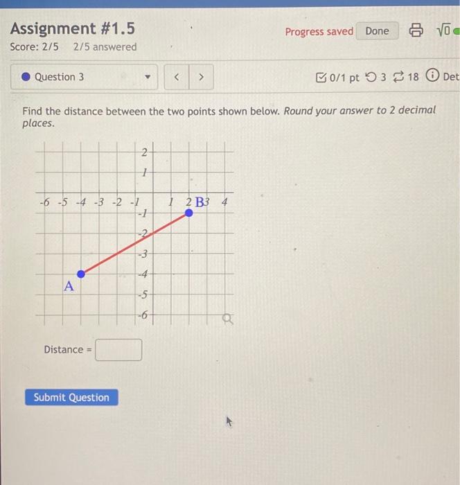 Solved Find The Distance Between The Two Points Shown Below. | Chegg.com