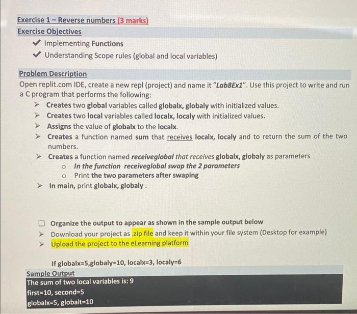 Solved Exercise 1 - Reverse numbers (3 marks) Exercise | Chegg.com