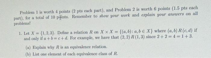 Solved Problem 1 is worth 4 points ( 2 pts each part), and | Chegg.com