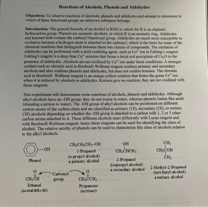 Solved Reactions of Alcohols, Phenols and Aldehydes | Chegg.com