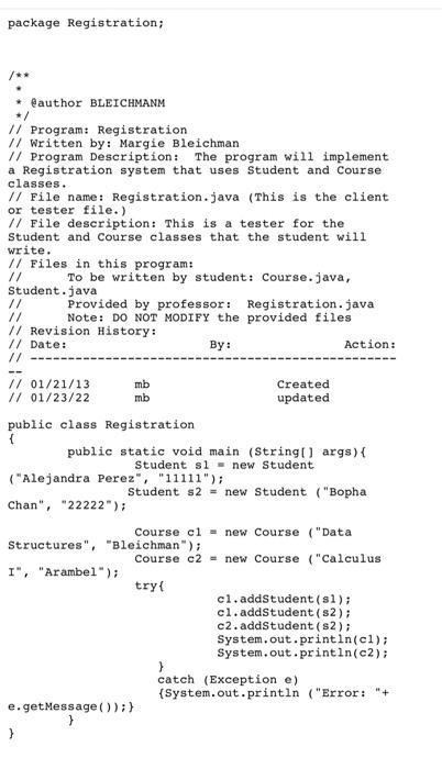 Solved Assignment 1: The Registration System The | Chegg.com