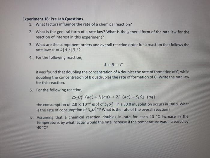 experiment 1 rate of reaction pre lab