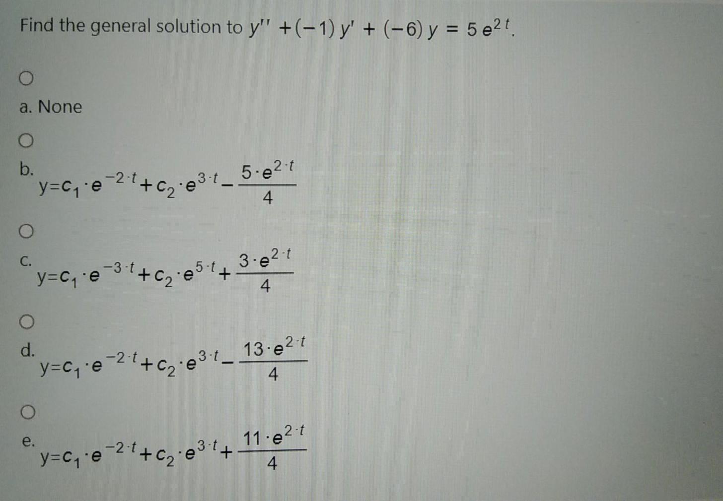 Solved Find the general solution to y" +(-1) y' + (-6) y = | Chegg.com