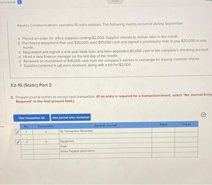 Solved Required information E2-10 (Static) Analyzing | Chegg.com