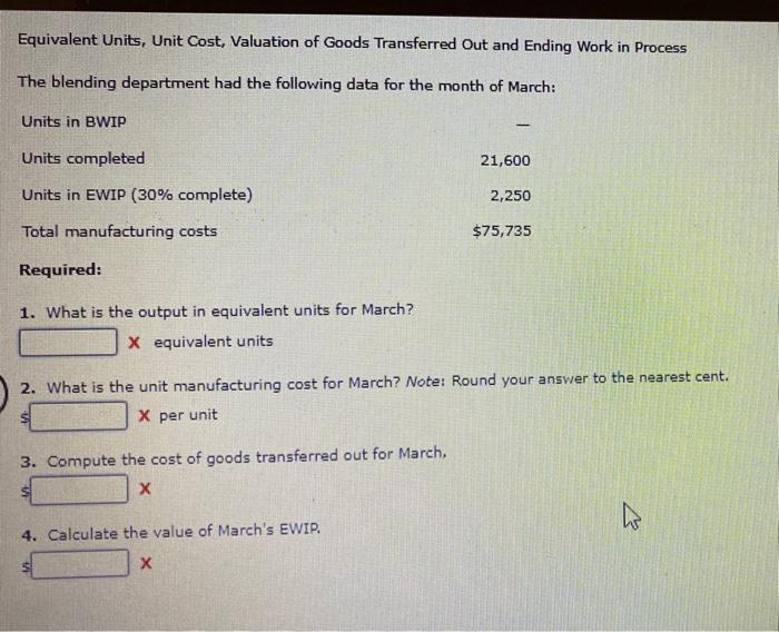 Solved Equivalent Units, Unit Cost, Valuation of Goods