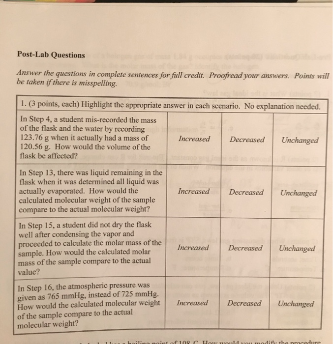 Solved Post-Lab Questions Answer the questions in complete | Chegg.com