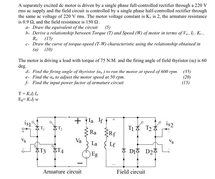 Solved A Separately Excited Dc Motor Is Driven By A Single | Chegg.com