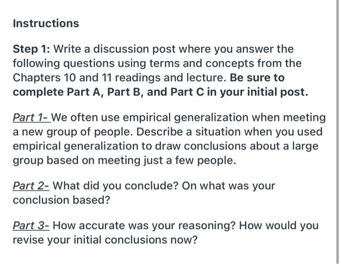 Solved Instructions Step 1 Write A Discussion Post Where