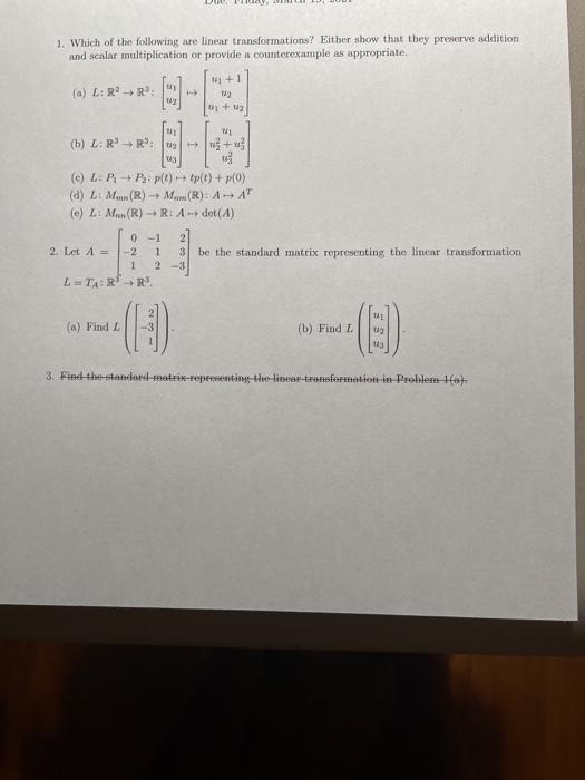 Solved 1. Which Of The Following Are Linear Transformations? | Chegg.com