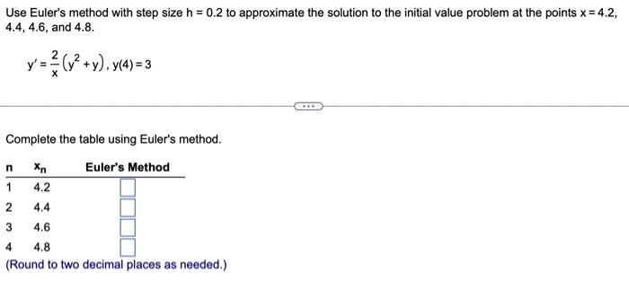Solved Use Euler's method with step size h=0.2 to | Chegg.com