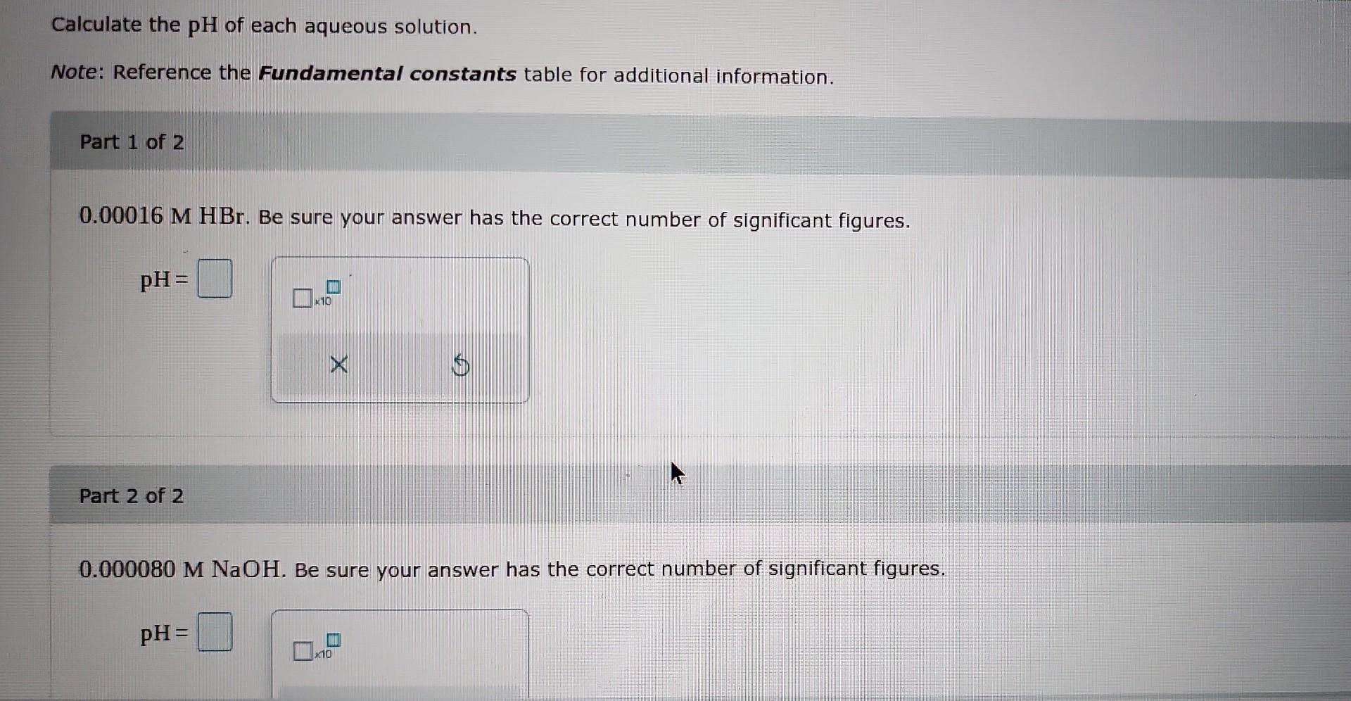 Solved Calculate The PH Of Each Aqueous Solution. Note: | Chegg.com