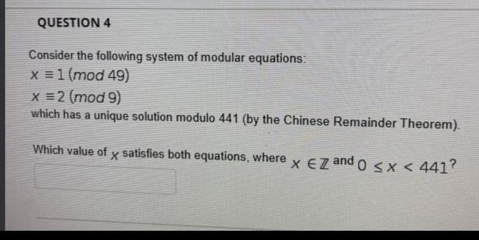 Solved QUESTION 4 Consider the following system of modular | Chegg.com