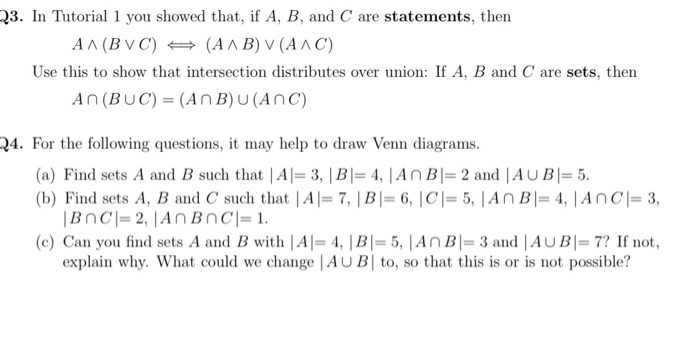 Solved 23. In Tutorial 1 You Showed That, If A, B, And C Are | Chegg ...